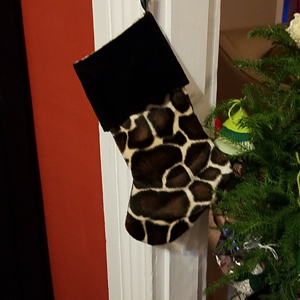 Handmade Mini faux giraffe fur Christmas Stocking